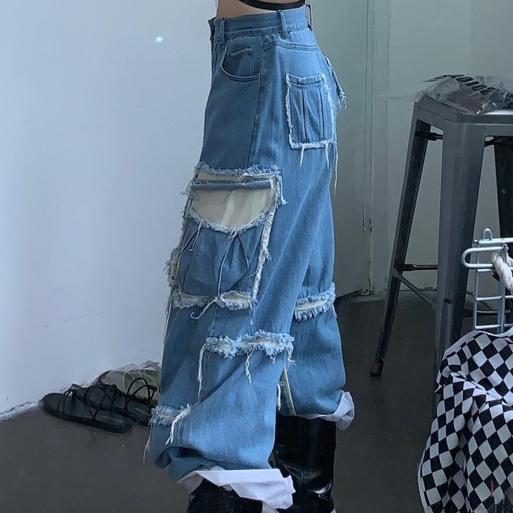 Y2K DENIM CARGO JEANS - Cosmique Studio - Aesthetic Outfits
