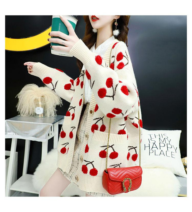 CUTE CHERRY KNITTED SWEATER - Cosmique Studio - Aesthetic Outfits CUTE CHERRY KNITTED SWEATER - Cosmique Studio - Aesthetic Outfits