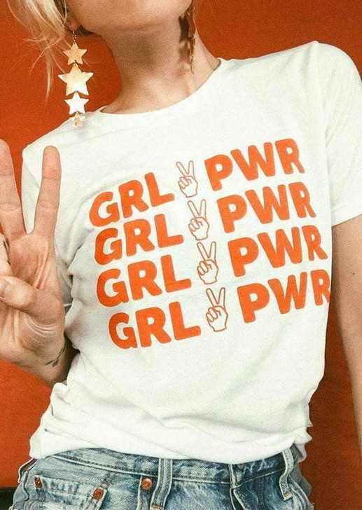 grl power tee in white and orange grl power tee in white and orange