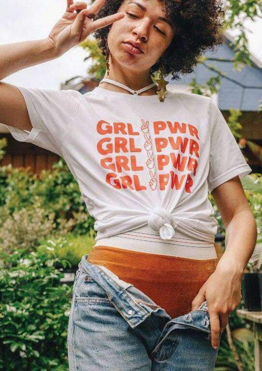grl power tee in white and orange grl power tee in white and orange