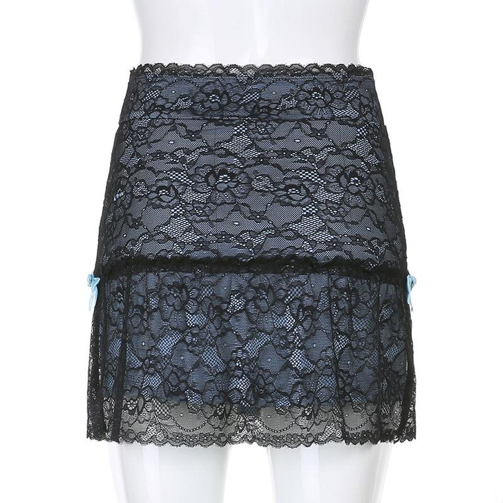 Y2K BLACK LACE SKIRT - Cosmique Studio - Aesthetic Outfits Y2K BLACK LACE SKIRT - Cosmique Studio - Aesthetic Outfits