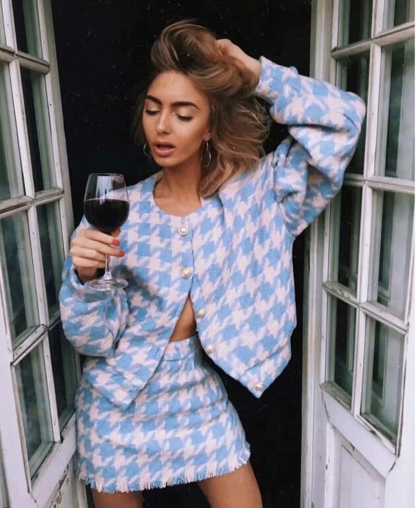 VSCO PLAID JACKET AND SKIRT SET - Cosmique Studio - Aesthetic Outfits