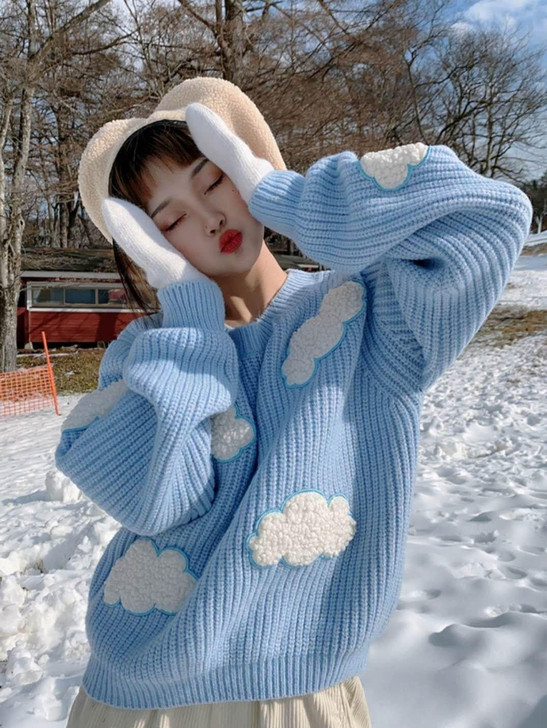 SOFT GIRL CLOUDS KNITTED SWEATER - Cosmique Studio - Aesthetic Outfits SOFT GIRL CLOUDS KNITTED SWEATER - Cosmique Studio - Aesthetic Outfits