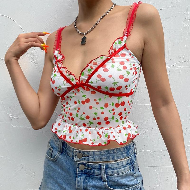 Y2K CHERRY CROP TOP - Cosmique Studio - Aesthetic Outfits Y2K CHERRY CROP TOP - Cosmique Studio - Aesthetic Outfits