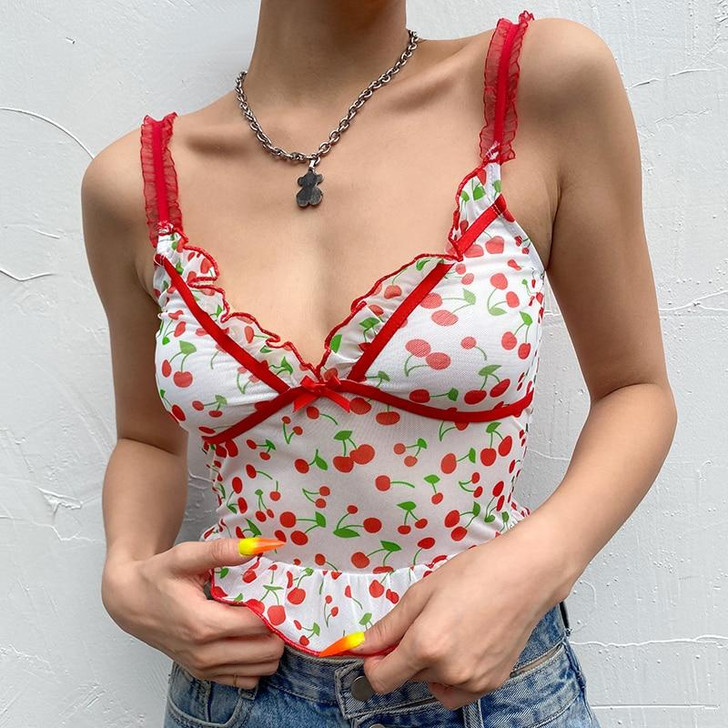 Y2K CHERRY CROP TOP - Cosmique Studio - Aesthetic Outfits Y2K CHERRY CROP TOP - Cosmique Studio - Aesthetic Outfits