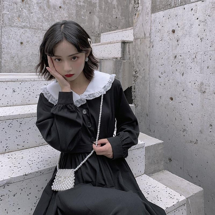 DARK ACADEMIA PETER PAN COLLAR DRESS - Cosmique Studio - Aesthetic Outfits