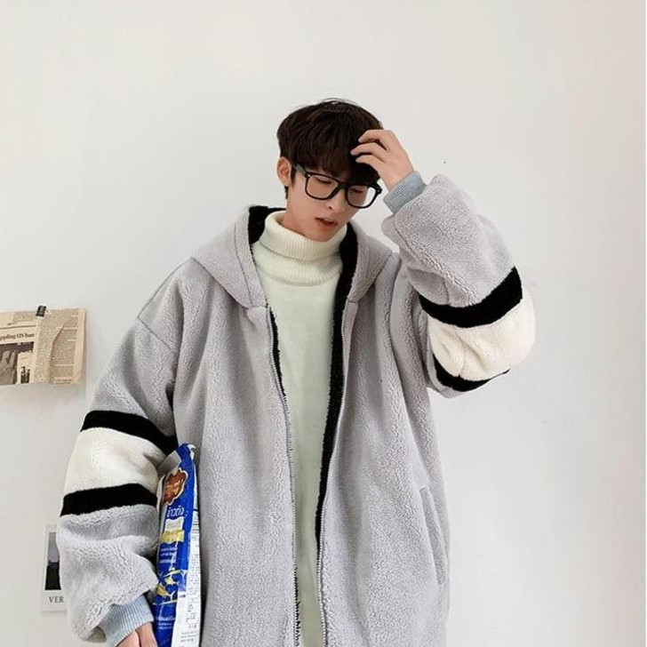 FUR LOOSE HOODED MEN JACKET - Cosmique Studio - Aesthetic Outfits FUR LOOSE HOODED MEN JACKET - Cosmique Studio - Aesthetic Outfits