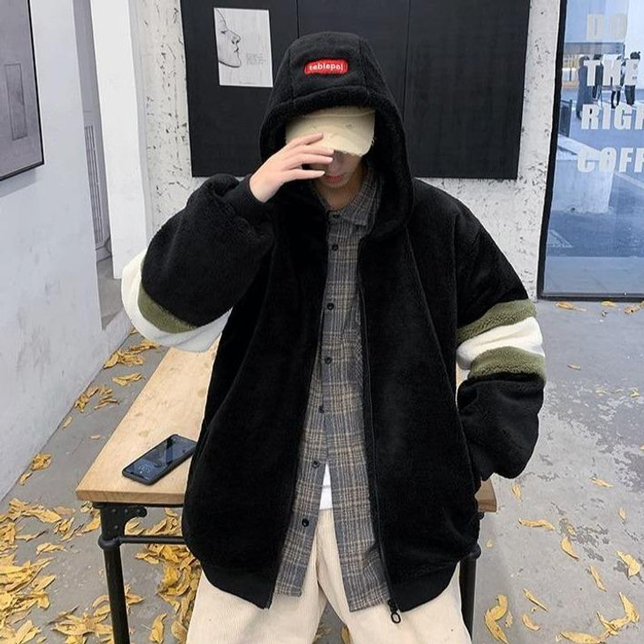 FUR LOOSE HOODED MEN JACKET - Cosmique Studio - Aesthetic Outfits FUR LOOSE HOODED MEN JACKET - Cosmique Studio - Aesthetic Outfits
