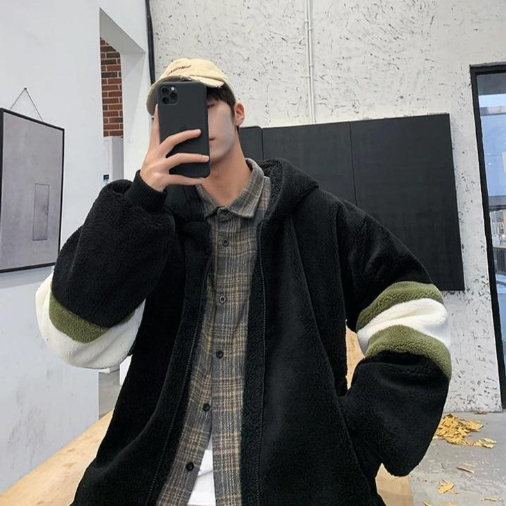 FUR LOOSE HOODED MEN JACKET - Cosmique Studio - Aesthetic Outfits FUR LOOSE HOODED MEN JACKET - Cosmique Studio - Aesthetic Outfits