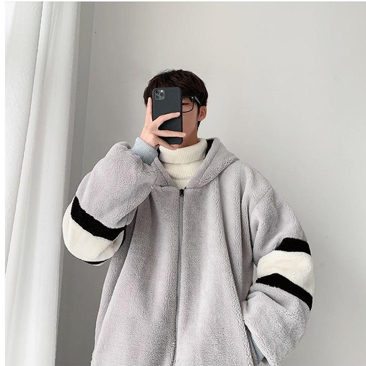 FUR LOOSE HOODED MEN JACKET - Cosmique Studio - Aesthetic Outfits FUR LOOSE HOODED MEN JACKET - Cosmique Studio - Aesthetic Outfits