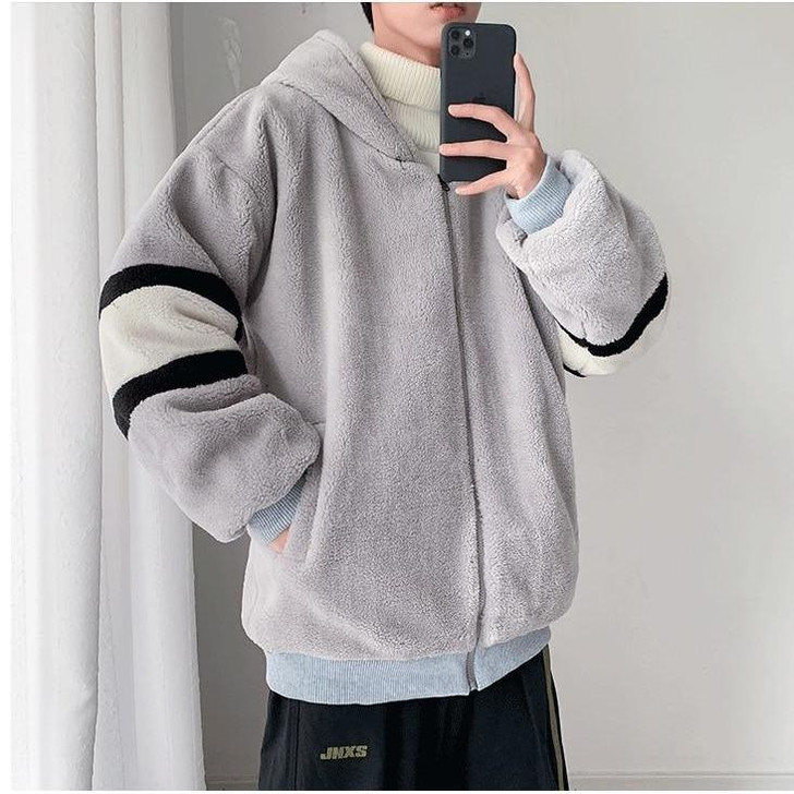 FUR LOOSE HOODED MEN JACKET - Cosmique Studio - Aesthetic Outfits FUR LOOSE HOODED MEN JACKET - Cosmique Studio - Aesthetic Outfits