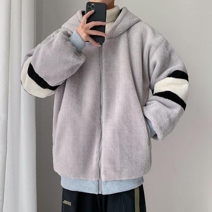 FUR LOOSE HOODED MEN JACKET - Cosmique Studio - Aesthetic Outfits FUR LOOSE HOODED MEN JACKET - Cosmique Studio - Aesthetic Outfits