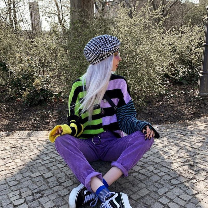 Y2K ASYMMETRIC STRIPED KNITTED SWEATER - Cosmique Studio - Aesthetic Outfits Y2K ASYMMETRIC STRIPED KNITTED SWEATER - Cosmique Studio - Aesthetic Outfits