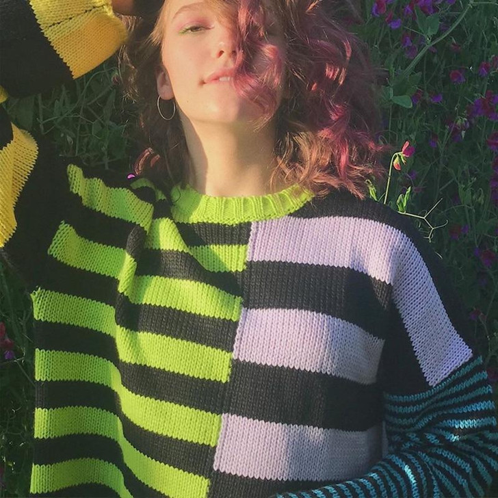 Y2K ASYMMETRIC STRIPED KNITTED SWEATER - Cosmique Studio - Aesthetic Outfits Y2K ASYMMETRIC STRIPED KNITTED SWEATER - Cosmique Studio - Aesthetic Outfits