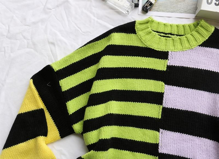 Y2K ASYMMETRIC STRIPED KNITTED SWEATER - Cosmique Studio - Aesthetic Outfits Y2K ASYMMETRIC STRIPED KNITTED SWEATER - Cosmique Studio - Aesthetic Outfits