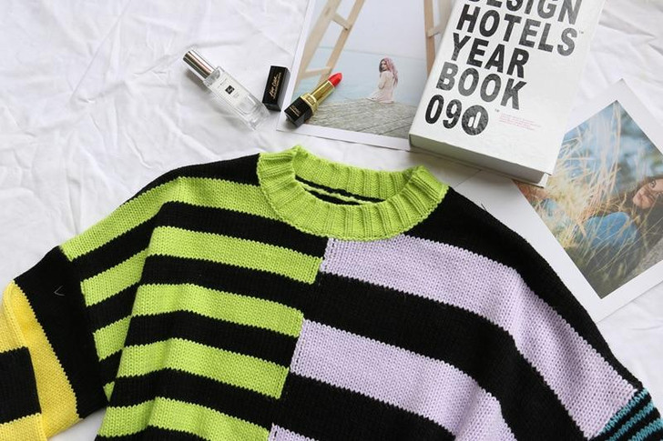 Y2K ASYMMETRIC STRIPED KNITTED SWEATER - Cosmique Studio - Aesthetic Outfits Y2K ASYMMETRIC STRIPED KNITTED SWEATER - Cosmique Studio - Aesthetic Outfits