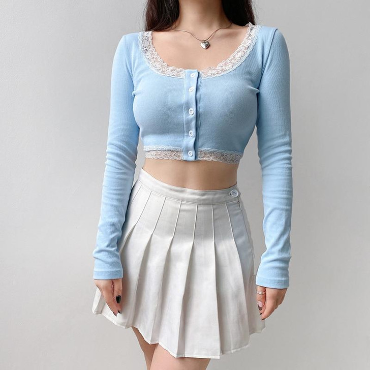 Y2K AESTHETIC BLUE CROP TOP - Cosmique Studio - Aesthetic Clothes
