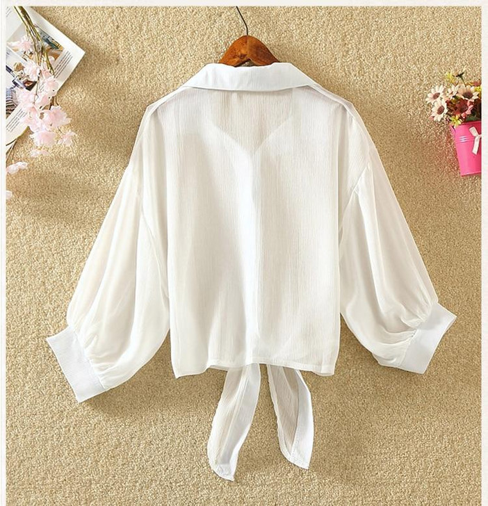 ELEGANT WHITE CHIFFON SHIRT - Cosmique Studio - Aesthetic Clothes ELEGANT WHITE CHIFFON SHIRT - Cosmique Studio - Aesthetic Clothes