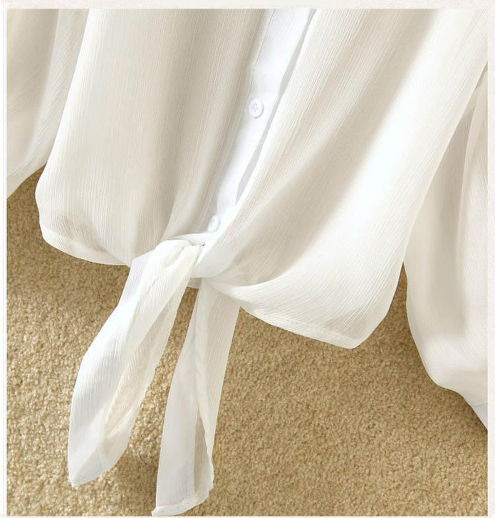 ELEGANT WHITE CHIFFON SHIRT - Cosmique Studio - Aesthetic Clothes ELEGANT WHITE CHIFFON SHIRT - Cosmique Studio - Aesthetic Clothes