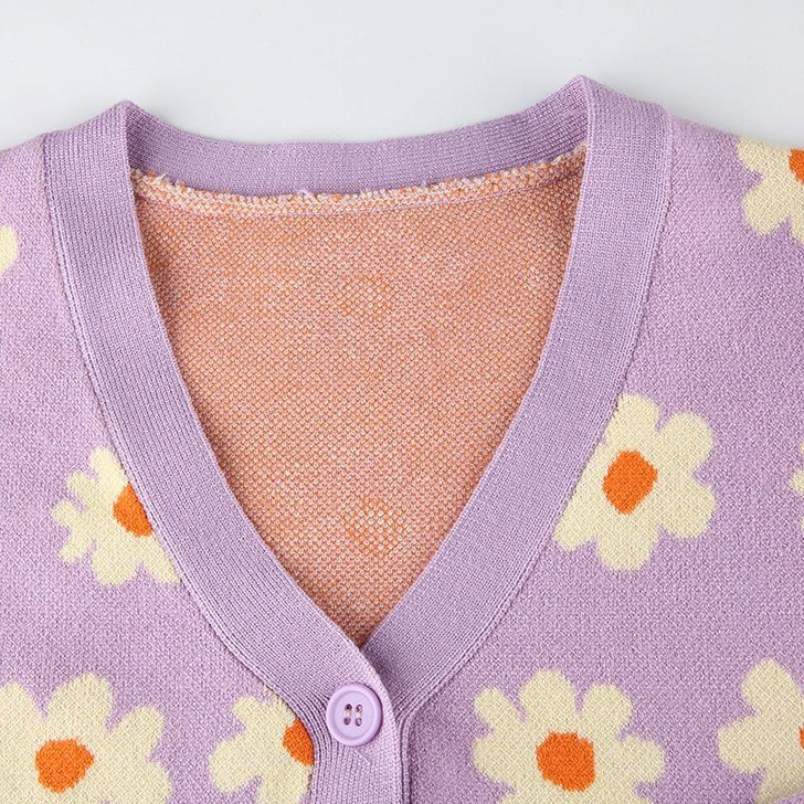 SOFT GIRL DAISY LILAC CROP SWEATER - Cosmique Studio - Aesthetic Clothes SOFT GIRL DAISY LILAC CROP SWEATER - Cosmique Studio - Aesthetic Clothes