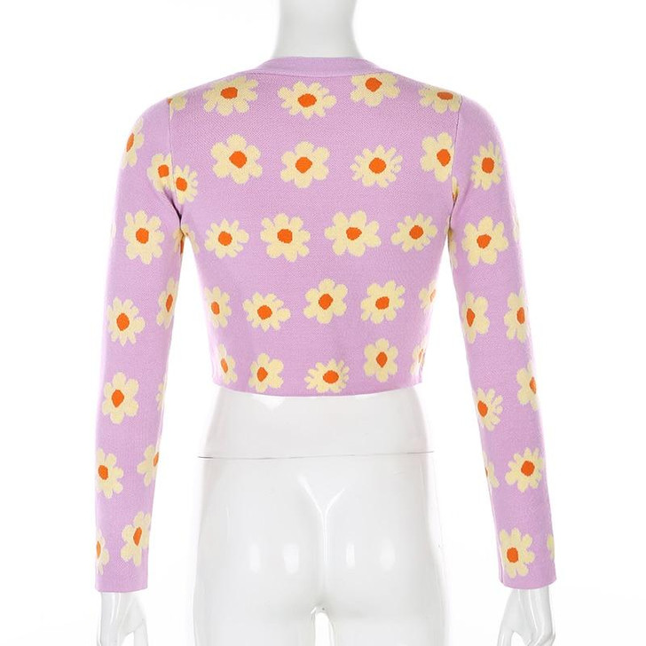 SOFT GIRL DAISY LILAC CROP SWEATER - Cosmique Studio - Aesthetic Clothes SOFT GIRL DAISY LILAC CROP SWEATER - Cosmique Studio - Aesthetic Clothes