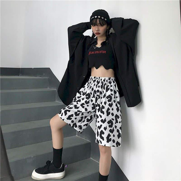 INDIE AESTHETIC COW SPORT SHORTS - Cosmique Studio - Aesthetic Clothes