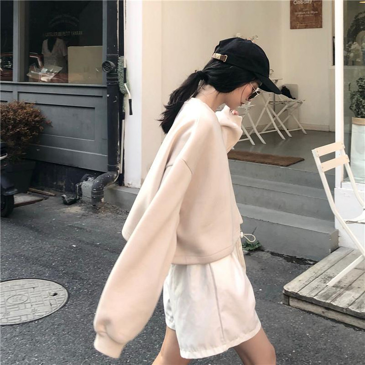 KOREAN OVERSIZE CROP SWEATSHIRT - Cosmique Studio - Aesthetic Clothes