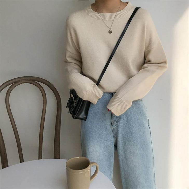 VSCO GIRL O-NECK KNITTED SWEATER - Cosmique Studio VSCO GIRL O-NECK KNITTED SWEATER - Cosmique Studio