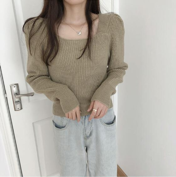 CASUAL CHIC SQUARE COLLAR SWEATER - Cosmique Studio CASUAL CHIC SQUARE COLLAR SWEATER - Cosmique Studio