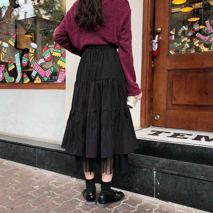 GRUNGE RUFFLES MIDI SKIRT - Cosmique Studio - Aesthetic Clothes GRUNGE RUFFLES MIDI SKIRT - Cosmique Studio - Aesthetic Clothes