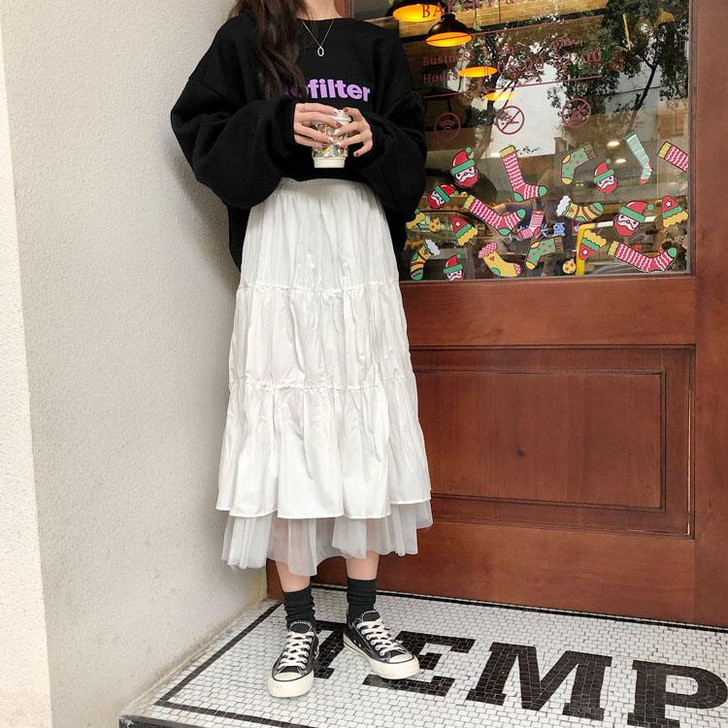 GRUNGE RUFFLES MIDI SKIRT - Cosmique Studio - Aesthetic Clothes GRUNGE RUFFLES MIDI SKIRT - Cosmique Studio - Aesthetic Clothes