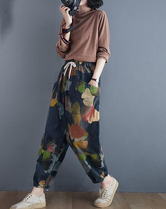 HARAJUKU STYLE DENIM HAREM PANTS - Cosmique Studio - Aesthetic Clothes