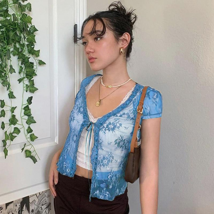 90'S VINTAGE LACE CROP TOP - Cosmique Studio - Aesthetic Clothes