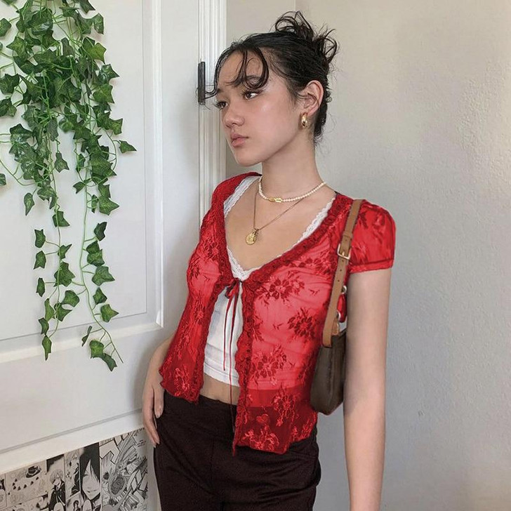 90'S VINTAGE LACE CROP TOP - Cosmique Studio - Aesthetic Clothes