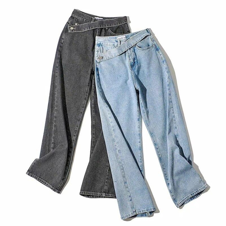 VSCO HIGH WAIST SLOPING STRAP JEANS - Cosmique Studio VSCO HIGH WAIST SLOPING STRAP JEANS - Cosmique Studio