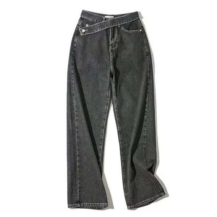 VSCO HIGH WAIST SLOPING STRAP JEANS - Cosmique Studio VSCO HIGH WAIST SLOPING STRAP JEANS - Cosmique Studio
