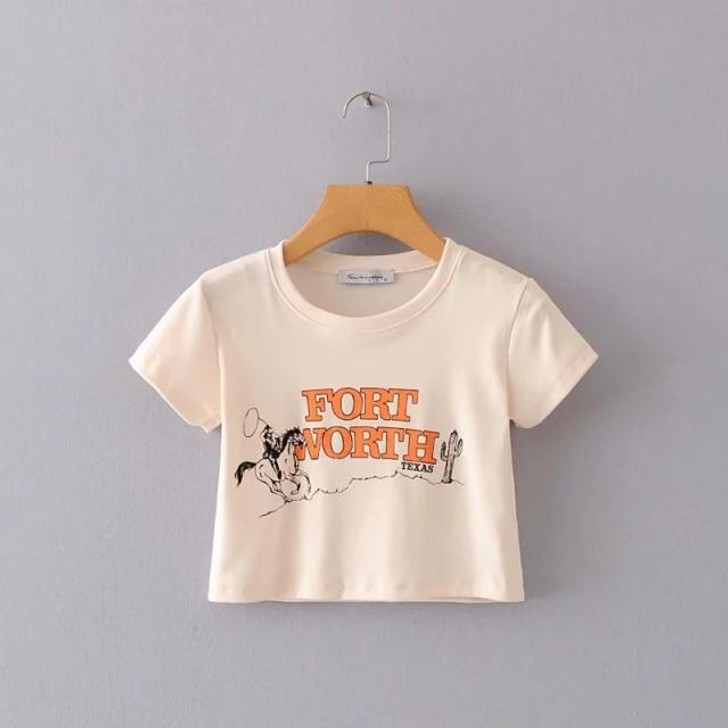 INDIE AESTHETIC PRINTED CROP TEE - Cosmique Studio