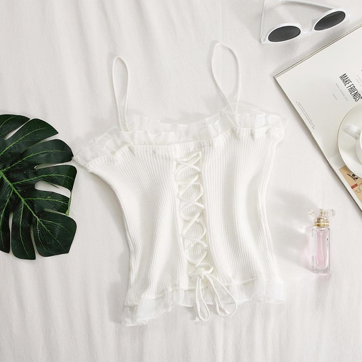 VINTAGE AESTHETIC CROSS HALTER CROP TOP - Cosmique Studio VINTAGE AESTHETIC CROSS HALTER CROP TOP - Cosmique Studio