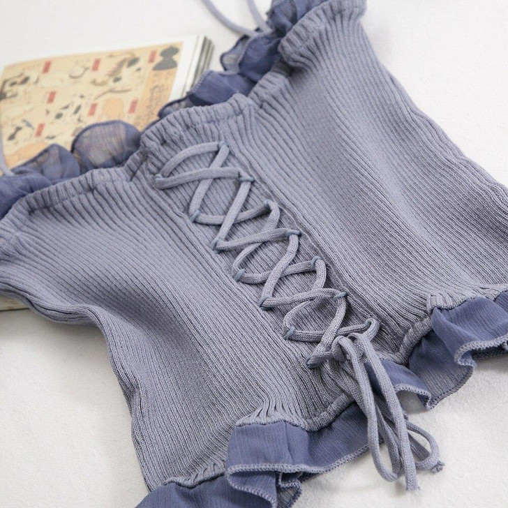 VINTAGE AESTHETIC CROSS HALTER CROP TOP - Cosmique Studio VINTAGE AESTHETIC CROSS HALTER CROP TOP - Cosmique Studio