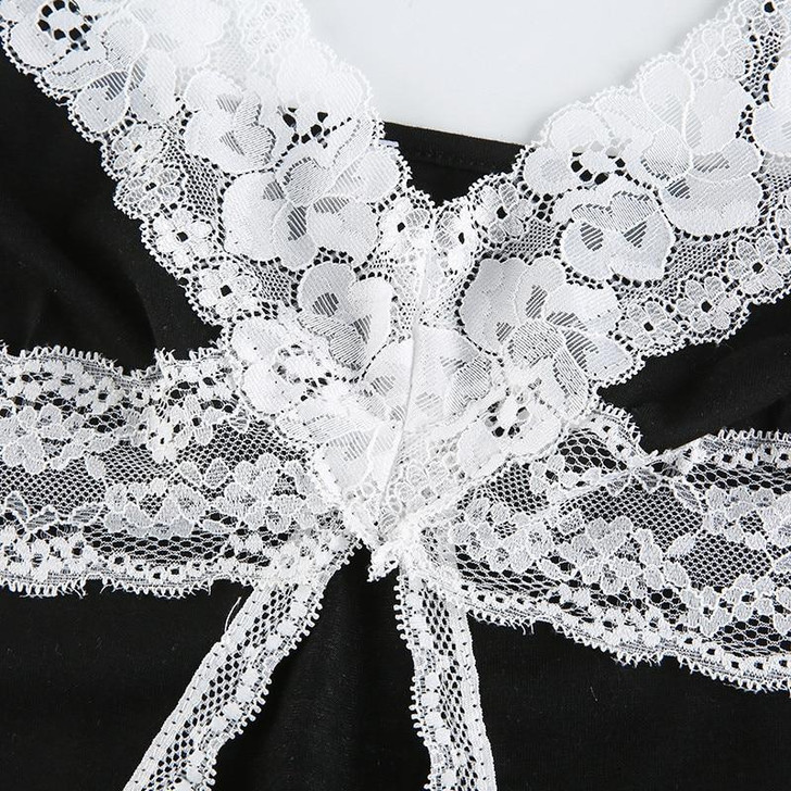 Y2K AESTHETIC LACE BLACK CROP TOP - Cosmique Studio Y2K AESTHETIC LACE BLACK CROP TOP - Cosmique Studio