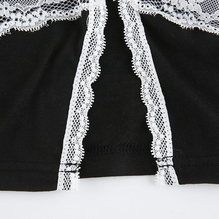 Y2K AESTHETIC LACE BLACK CROP TOP - Cosmique Studio Y2K AESTHETIC LACE BLACK CROP TOP - Cosmique Studio