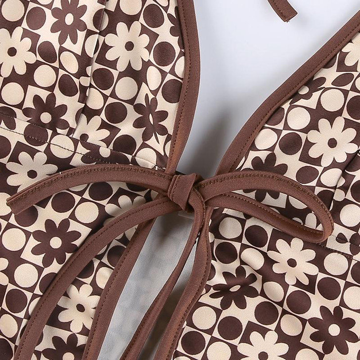 Y2K AESTHETIC TIE UP BROWN CROP TOP - Cosmique Studio Y2K AESTHETIC TIE UP BROWN CROP TOP - Cosmique Studio