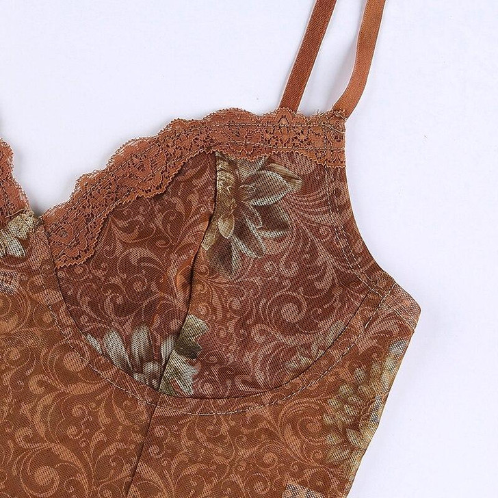 Y2K LACE SUMMER BROWN CROP TOP - Cosmique Studio Y2K LACE SUMMER BROWN CROP TOP - Cosmique Studio