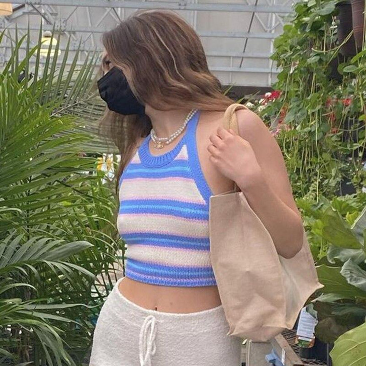 Y2K KNITTED STRIPE PATTERN HALTER CROP TOP - Cosmique Studio Y2K KNITTED STRIPE PATTERN HALTER CROP TOP - Cosmique Studio