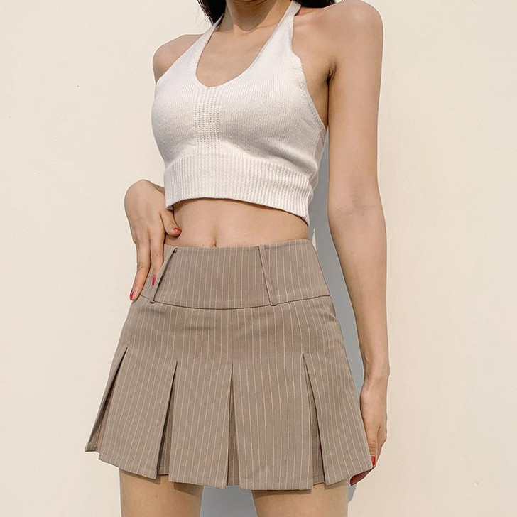 Y2K SEXY KHAKI PLEATED SKIRT - Cosmique Studio Y2K SEXY KHAKI PLEATED SKIRT - Cosmique Studio