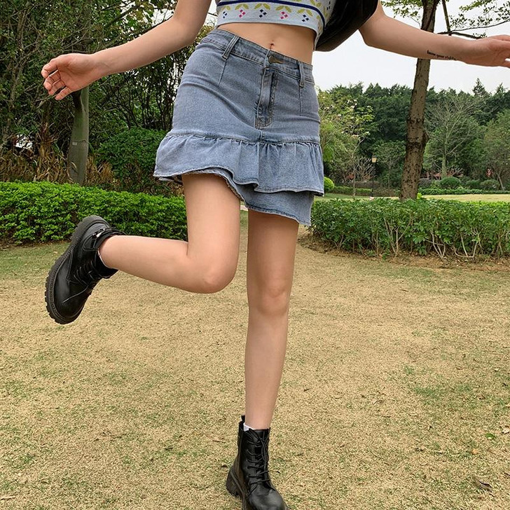 Y2K RUFFLED BLUE DENIM SKIRT Y2K RUFFLED BLUE DENIM SKIRT