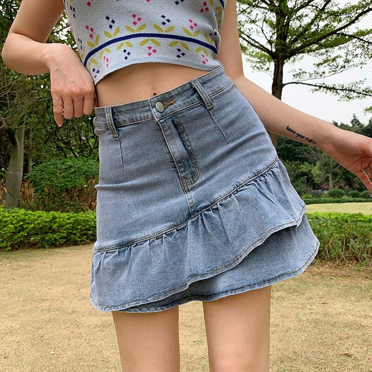 Y2K RUFFLED BLUE DENIM SKIRT Y2K RUFFLED BLUE DENIM SKIRT