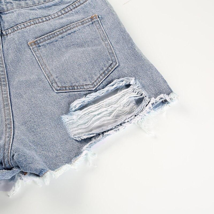 EDGY AESTHETIC RIPPED OUT BLUE JEAN SHORTS - Cosmique Studio