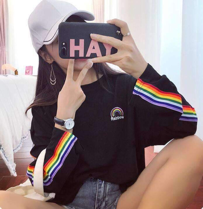 rainbow sweatshirt in black