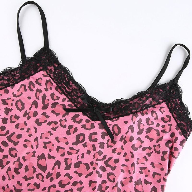 Y2K LACE LEOPARD PATTERN PINK MINI DRESS Y2K LACE LEOPARD PATTERN PINK MINI DRESS
